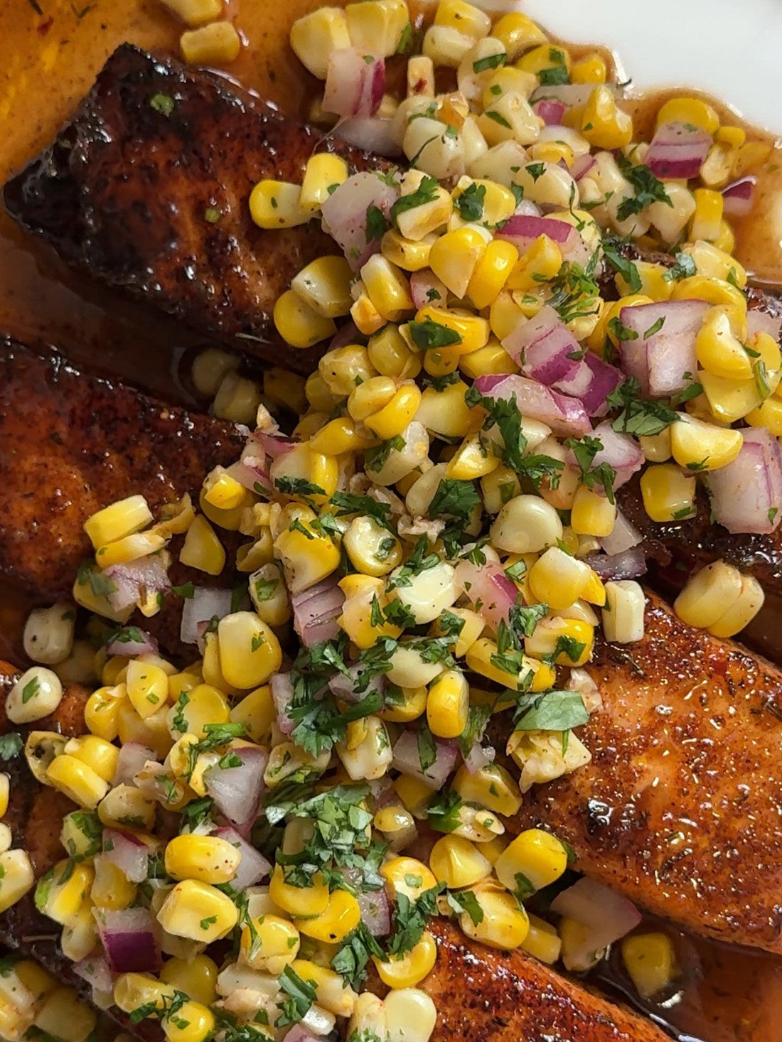 Honey Jerk Salmon with Broiled Corn Salsa