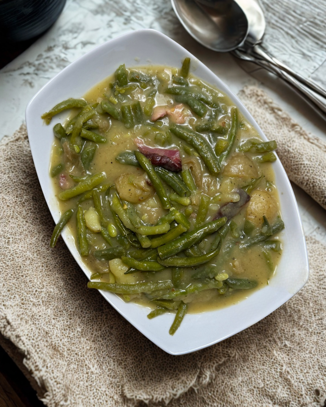 Slow Cooked Green Beans and Potato Gravy